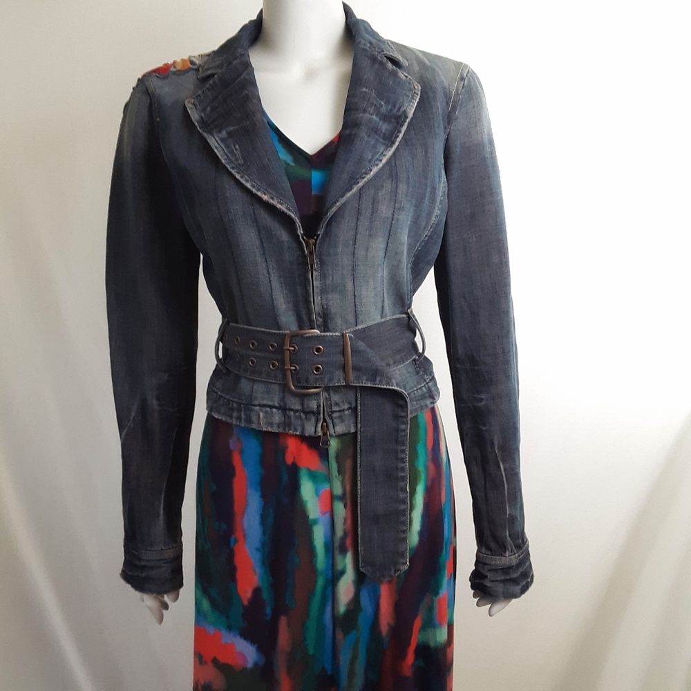 Armani exchange- distressed embroidered jean jacket - large